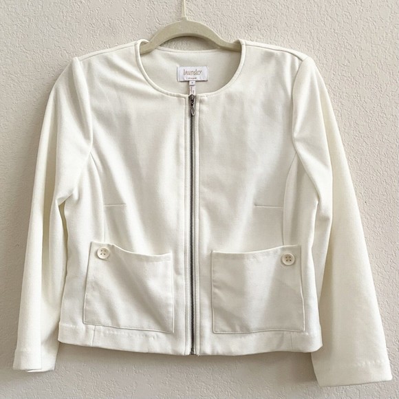 Laundry Shelli Segal Striped Blazer Women 6 Full Zip Up Front Padded Shoulders - Picture 1 of 10